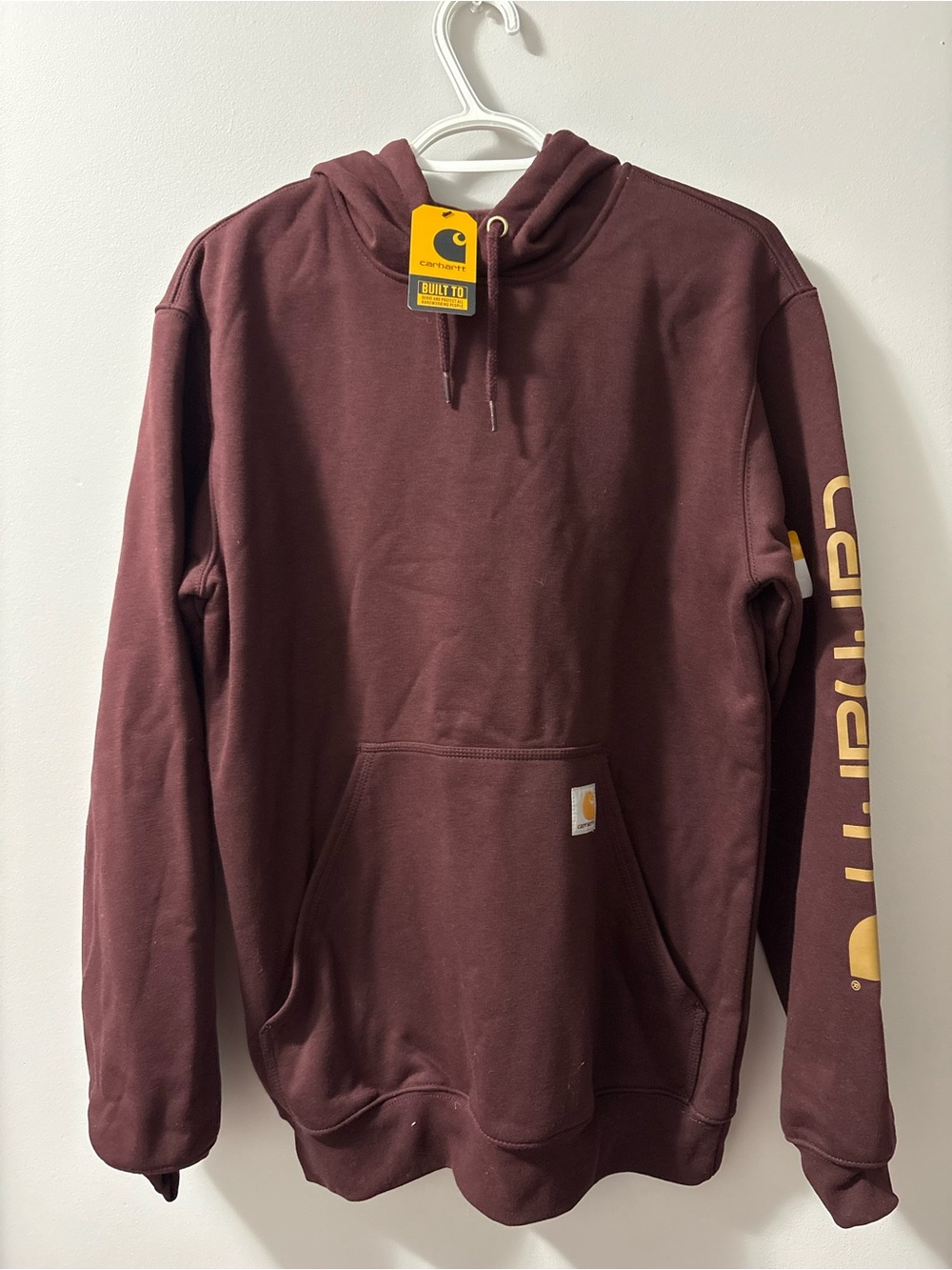 Carhartt Maroon Pullover Hoodie with Branded Sleeve Print